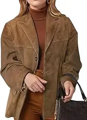 [COZYPOIN] Women's Suede Jacket Old Money Aesthetic Faux Leather Coat Fall Fashion Trendy Y2k Outerwear