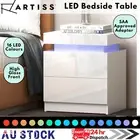 Artiss LED Bedside Table 2 Drawers Storage 16-Colour Lights Gloss White Modern