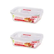 2x Locknlock 1L Euro Rectangle Borosilicate Glass Food Container w/ Lid Clear