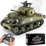 BESTYMXY RC Tank Henglong US M4A3 Sherman Medium Tank, 1/16 Remote Control Main Battle Tank 2.4ghz Vehicles Model with Sound & Light for Ages 14+