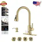 3-Function Touchless Kitchen Faucet with Soap Dispenser in Elegant Gold Finish