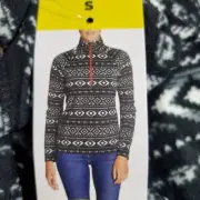 Eddie Bauer Quest Fleece Black and White Aztec Print 1/4 Zip Pullover Small S
