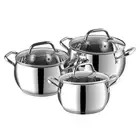 Vinod Almaty Stainless Steel Casserole Set & Glass Lid, Set Of 3 - Free Delivery