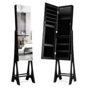 Giantex Mirror Jewelry Cabinet Jewelry Organizer w/Full Length Mirror & LED Lights Jewelry Armoire Black