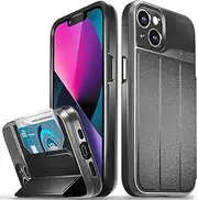 Vena Wallet Case Compatible with Apple iPhone 13 (6.1"-inch), vCommute (Military Grade Drop Protection) Flip Leather Cover Card Slot Holder with Kickstand (Space Gray)