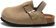 [dubuto] Cork Suede Clogs for Toddler Kids Boys Girls Leather Mules Footbed Sandals Potato Slippers