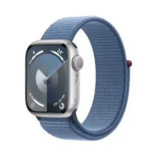 Apple Watch S9 GPS 41mm/45mm 銀色鋁金屬錶殼/冬藍色運動型錶環 智慧手錶 欣亞