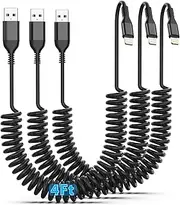 Coiled Lightning Cable 3Pack, iPhone Charger Cable 4FT for Car[NO CARPLAY] MFi Certified USB A to Lightning Cord Compatible for iPhone14/13/12/11 Pro Max/XS MAX/XR/XS/X/8/7/Plus/6S iPad/iPod