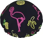 Pineapple Banana Flamingo Print Shower Cap For Women Men Reusable Lightweight Soft Bath Hair Cap With Elastic Band