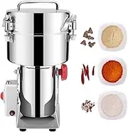 2500G Commercial Electric Grain Mill Grinder Stainless Steel Herb Grinder Swing Type High Speed Cereals Powder Crusher for Grind Grains/Spice/Herbs/Seasoning/Coffee