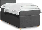 vidaXL Box Spring Bed King Single - Dark Grey Fabric with Pocket Spring Mattress and Removable Topper