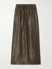 [Loulou de Saison] Loulou de Saison - Liam Linen And Silk-blend Satin Drawstring Skirt - Taupe - small small Brown
