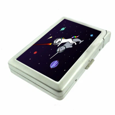 Space Unicorn Narwhal Em1 100's Size Cigarette Case with Built in Lighter Wallet