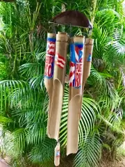 New PUERTO RICO Boricua Wavy Flag Bright Colors BAMBOO WIND CHIMES #2