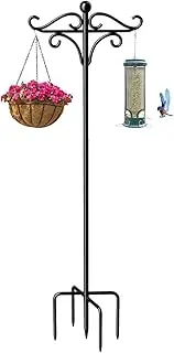 Bird Feeder Pole Stand- 154/195cm Adjustable fr ee Standing Hanging Bird Feeding Station Heavy Duty Wild Bird Feeder Pole for Outdoor Garden Light Lantern Plant Metal Hanger