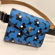 Michael Kors belt women's 40" blue black leather floral bag cyan wallet new $185