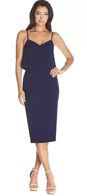 Dress The Population Alondra Chic Blouson Sheath Dress Size S Midnight Blue