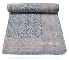 Kantha Bedspread Indian Handmade Cotton Quilt Block Print Throw Natural color