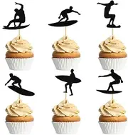 Zpilkes 24PCS Surfing Cupcake Toppers Summer Surfboard Sport Cake Toppers Decoration for Summer Beach Surfing Theme Birthday Party Cake Supplies Black