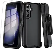 ONOLA for Samsung Galaxy S23 FE Case with HD Screen Protector, for Samsung S23 FE Phone Case, [3 in 1] Heavy Duty Phone Case (Galaxy S23 FE 6.4'', BeltClip_Black)