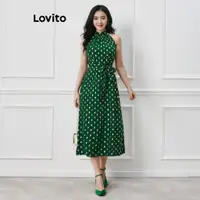 在飛比找蝦皮商城優惠-Lovito 波西米亞點點腰帶女式連身裙 LBL09200