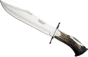 Knife Joker CN101, Deer Crown Handle, 25 cm Blade of MOVA Steel, Includes Brown Leather Sheath, Tool for Fishing, Hiking, Camping and Hiking