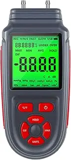 Digital Manometer Dual Port Gas Pressure Tester Differential Pressure Gauge with Backlight Display, Battery or USB Cable Powered, Supports Temperature Measurement ℃/ ℉