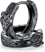 [KoyeKei] Black Wolf Hoop Earrings for Men 925 Sterling Silver Viking Wolf Celtic Knot Huggie Earrings Norse Pagan Rune Jewelry Gifts for Women, Medium, Sterling Silver, No Gemstone