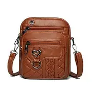 Fashionable Brown Quilted Crossbody Bag for Women – Stylish Faux Leather Shoulder Bag with Heart-Shaped Zipper Pull and Multiple Pockets