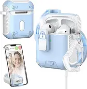 MHYALUDO for AirPods Case Cover 2nd/1st Generation, Compatible with Magsafe, Magnetic Automatic Lock, Charging Port Dust-Proof & Stand Design with Cleaning Kit, Snow White/Sky Blue