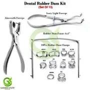 Dental Starter 13Pcs Rubber Dam Kit Frame Punch Clamps Forceps Dentistry Isolate