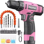 PULITUO 12V Pink Cordless Drill Set Power Kit with 12v (Pink)