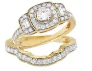14K Yellow Gold Halo Solitaire Cluster Genuine Diamond Engagement Ring Set 1.0ct
