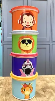 Tupperware Jungle Jam Wild Animals Canister Set-3 Cups -NEW-SHIPPING INCLUDED