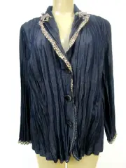 CHICO'S DENIM BLUE & ANIMAL TRIM FRONT BUTTONS LONG SLEEVE TOP SIZE 1 - NWT