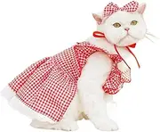 Dog Dress with Leash Ring Girl Dog Clothes for Small Dog Bow Decor Cat Dress for Cat Holiday Puppy Clothes (Red, M)