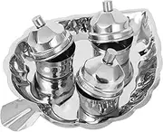 Spillbox Traditional Steel Thali Kumkum Plate for Pooja Worship 3 Bowl Leaf