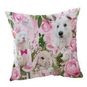 Cat Dog Bunny Pink Blossom Buddies Cushion Cover