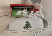 Vintage Christmas Holiday Hostess Toboggan Butter Dish 22K Gold Trim Japan NIB