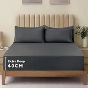Hotel Comfort Single Fitted Sheet Set/2 Pieces 2000TC Ultra Soft Durable Brushed Microfiber Bed Set/Extra Deep Pocket Fitted Sheet & 1 x Pillow case (KingSingle/Dark Gray)