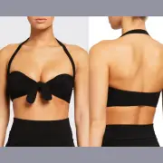 NWT $100 Norma Kamali [ XS ] Tie-Front Bra Bikini Top in Black #U315