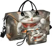 [ZRYSMY] Duffel Bag for Traveling, Cat Cook Food Travel Bag Gym Bag, with Multiple Interior Pockets Shoulder Weekender Bag for Women Men with Toiletry Bag 20.5L x 1.9W x 13.8H, Multi-Colored, one size