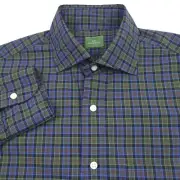 $225 Sid Mashburn Blue & Green Check Button Up Sport Shirt Mens Size Small