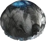 Blue Eyes Wolf Print Various Activities Shower Cap Reusable Soft And Lightweight Bath Hair Cap Long Hair