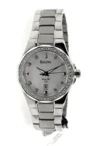Bulova Women's Marine Star 96R58 Diamond Acccented Mother Of Pearl Date Watch