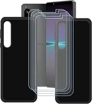 [LCEHTOGYE] Case for Sony Xperia 1 V + 4 Pcs Tempered Glass Screen Protector, 2 X Slim Black Shock-Absorption Soft TPU Bumper Protective Phone Case Cover for Sony Xperia 1 V (6,5")
