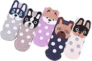 [OATIPHO] Funny Socks for Women 5 Pairs Black Ankle Socks Dog Pattern Cotton Material