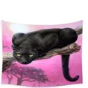 Animal Art Black Panther over Pink Tapestry