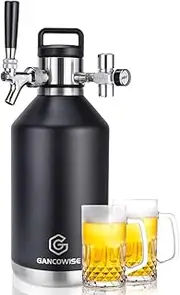 128oz Double-Walled Mini Keg Growler, Stainless Steel Vacuum Insulated Home Dispenser System with Detachable Faucet & Regulator Keeps Homebrew, Craft, and Draft Beer Carbonated and Fresh