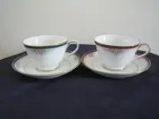 Noritake London Villa Haven Cup & Saucer Pair Green & Wine Stamps